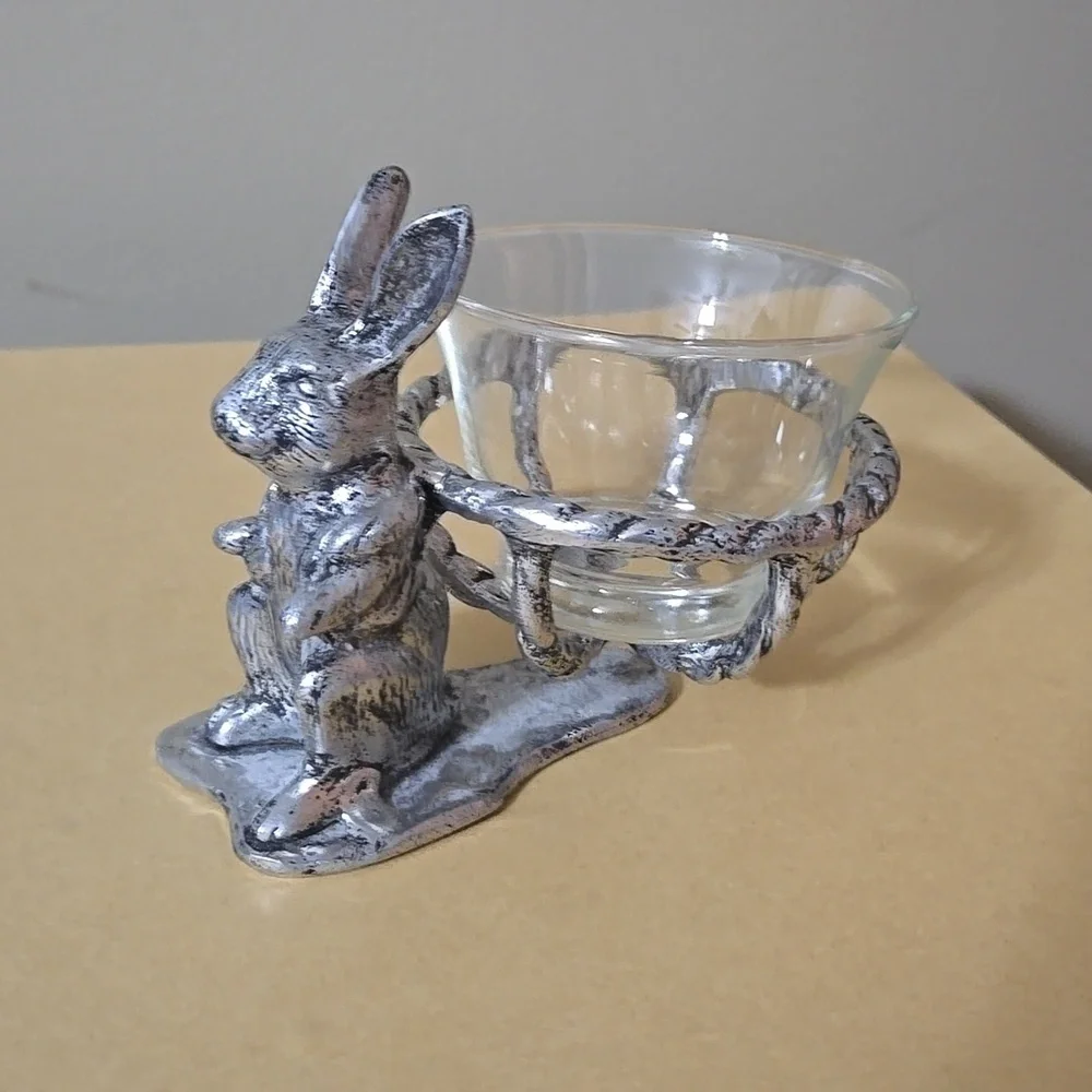 Pottery Barn Silver Rabbit Glass Bowl Holder